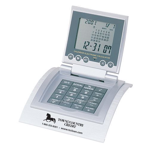 4-5/8"x6"x11/4" Plastic Base World Time Clock W/ Alarm & Calculator