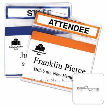 4"x3" Double Pouch Vinyl Nametag Holder W/ Pin Attachment
