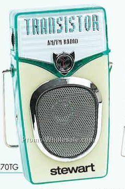 5-1/4"x1-1/2"x3-1/2" Translucent Green AM/FM Transistor Nostalgia Radio