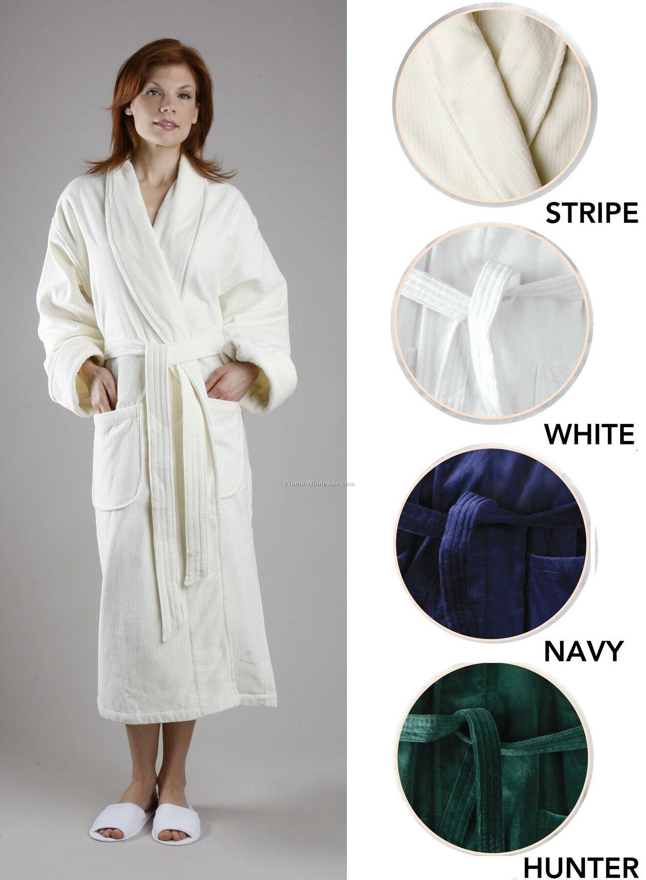 50" Luxury Turkish Rolled Cuff Velour Premier Hotel Shawl Collar Robe(Osfm