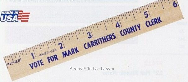 6" Natural Finish Flat Wood Ruler - Standard Delivery