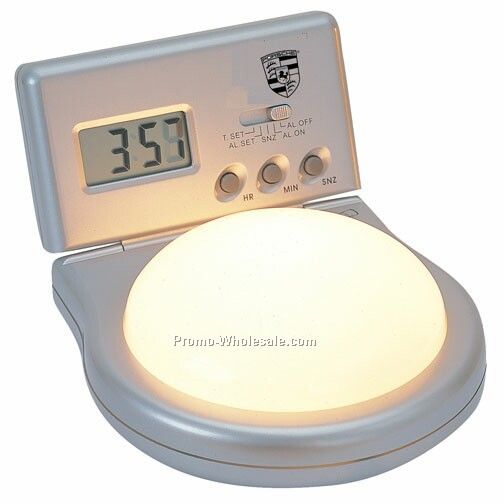 6-1/2"x4-1/2"x1-3/4" Brushed Silver Bedside Alarm Clock W/ Night Light