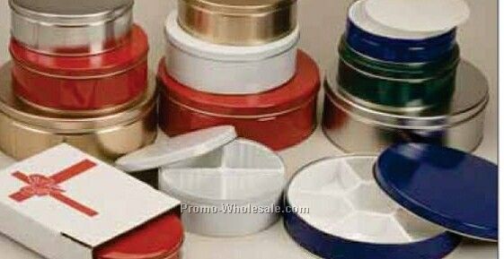 7-3/16"x2-5/8" Round Tins - Gold/Silver/Red/White