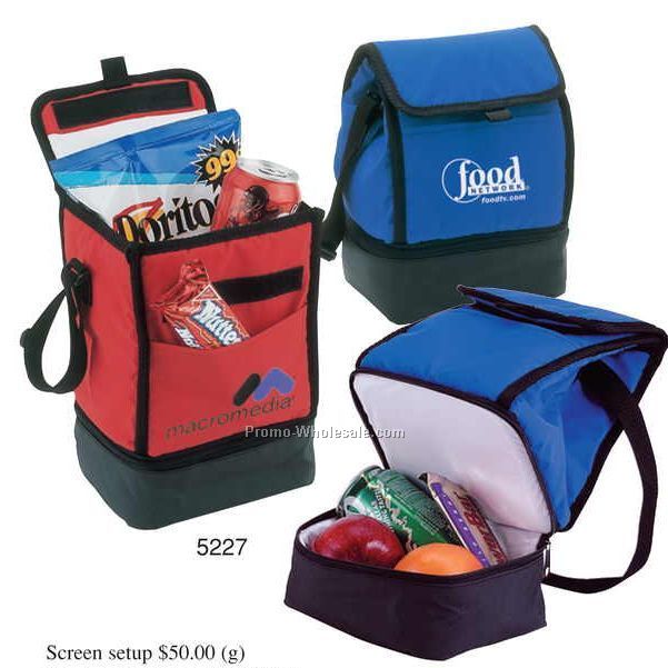 7"x10-3/4"x5" Vinyl Insulated Lunch Bag W/ Compartment Front Pocket