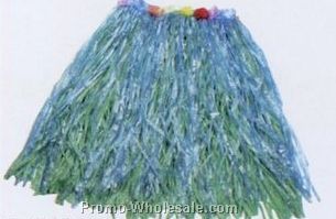 Adult 2 Tone Hula Skirt With Flowers - Blue/Green