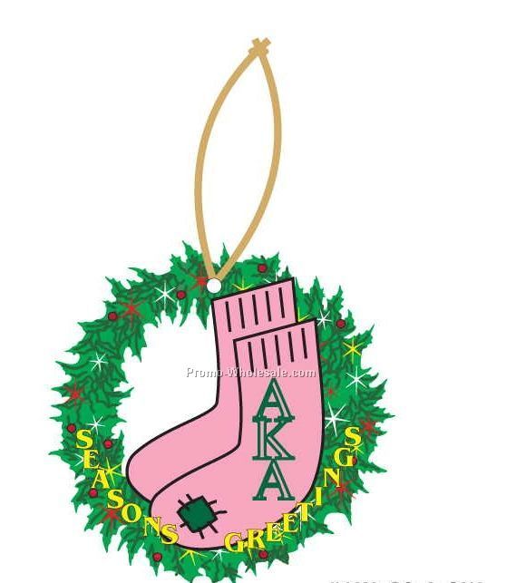 Alpha Kappa Alpha Sorority Socks Wreath Ornament W/ Mirror Back (12 Sq. In)