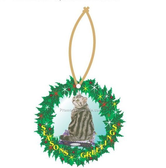 American Shorthair Cat Wreath Ornament W/ Mirrored Back (12 Sq. Inch)