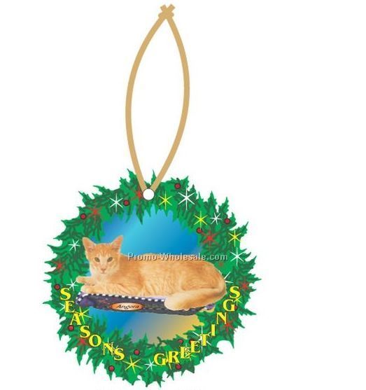 Angora Cat Executive Wreath Ornament W/ Mirror Back (4 Sq. Inch)
