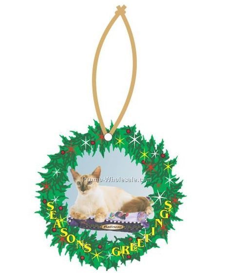 Balinese Cat Wreath Ornament W/ Mirrored Back (12 Square Inch)