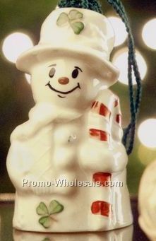 Belleek Candy Cane Snowman Bell Ornament