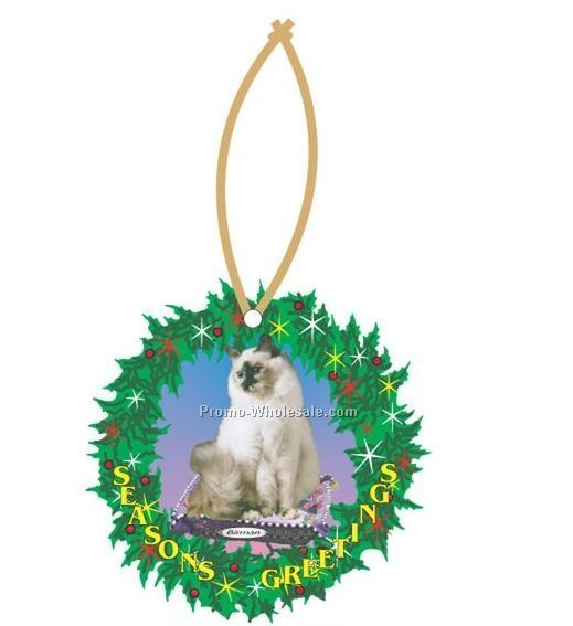 Birman Cat Executive Line Wreath Ornament W/ Mirrored Back (6 Sq. Inch)