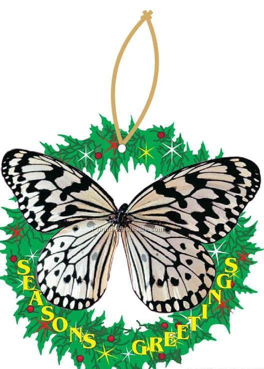 Black & White Butterfly Wreath Ornament W/ Mirrored Back (12 Sq. Inch)