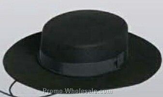 Black Wool Felt Gaucho Hat W/ Chin Strap (S-xl)