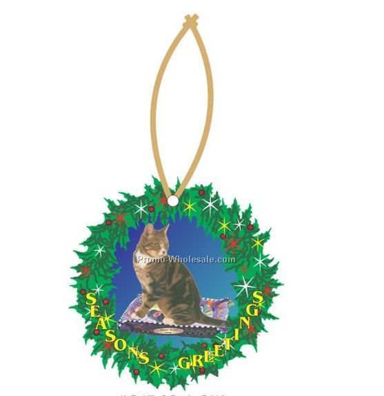 Brown Tabby Cat Wreath Ornament W/ Mirrored Back (12 Square Inch)