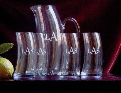 Certificate - Modern Curved Pitcher And Four Glasses Set