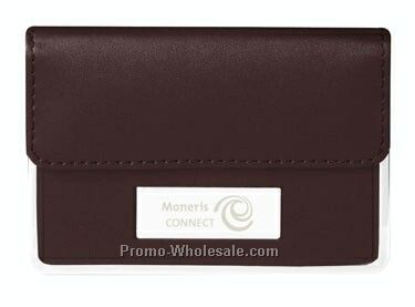 Chocolate Leather Business Card Case W/ Chrome Plate & Trim