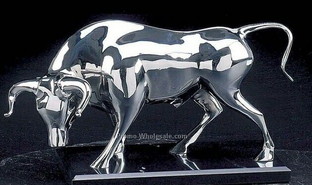 Chrome Plated Brass Bull Sculpture