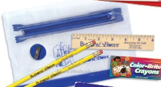 Clear Translucent School Kit With 2 Pencils/ 6" Ruler/ Crayon/ Sharpener
