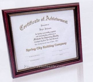 Deluxe Polished Hardwood Certificate Frame W/ Mahogany Stain/ Gold Trim