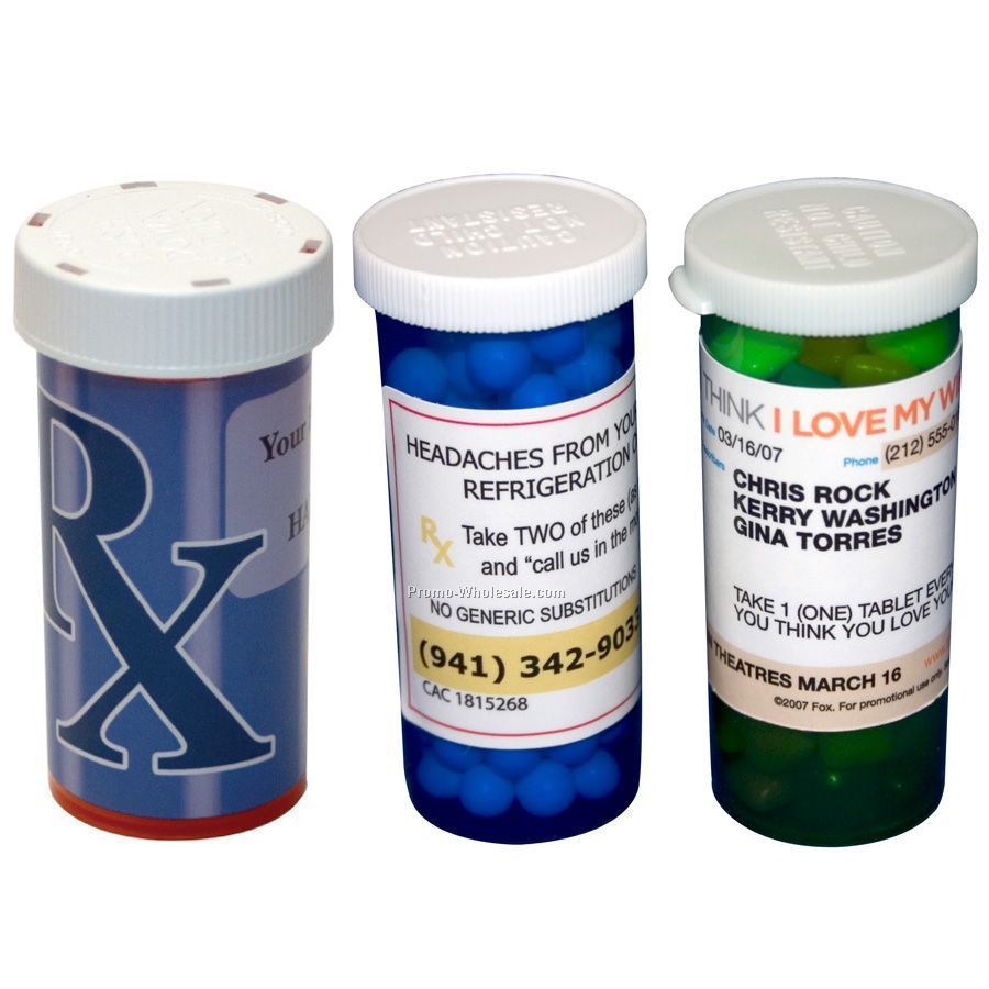 Empty Pill Bottle W/ High Gloss Laminated Four 4 Color Process Label, Decal