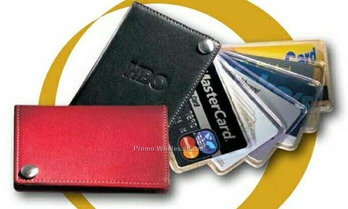 Fan Out Business/Credit Card Holder W/ Contrast Stitching (Genuine Leather)