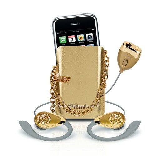 Iluv Crystal Earclip With Microphone & Holster Case - Gold