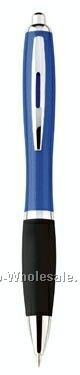 Isadora Satin Silver Push-action Ballpoint Plastic Pen W/ Color Grip