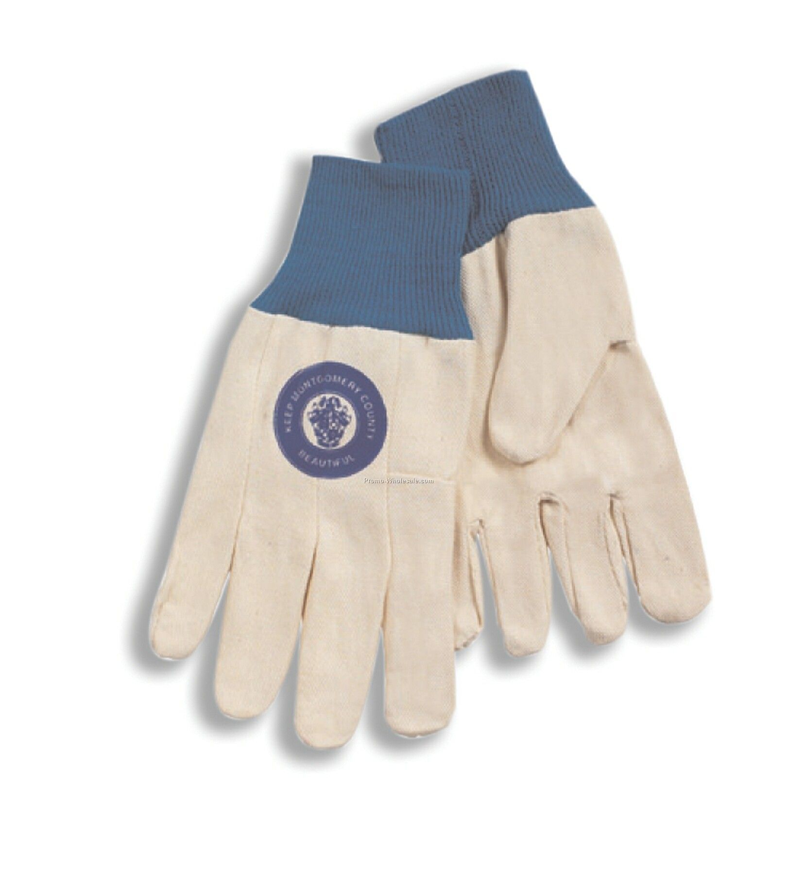 Ladies Cotton Canvas Glove With Navy Blue Knit Wrist (L)
