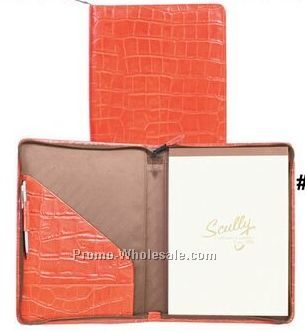 Ladies Croco Calfskin Zip Letter Pad (Sunset Orange)