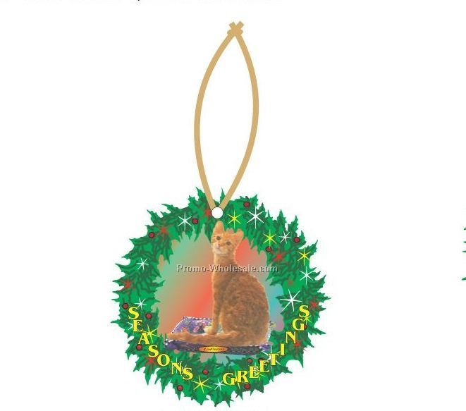 Laperm Cat Executive Line Wreath Ornament W/ Mirrored Back (12 Square Inch)
