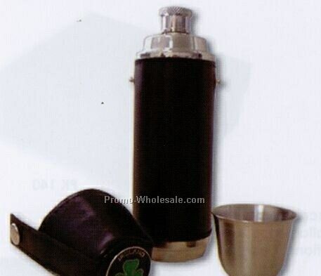 Leather Covered Flask W/ 1" Medallion