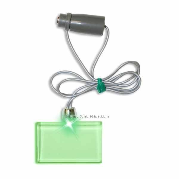 Light Up Necklace W/ Frosted Pendant (Green Rectangle)