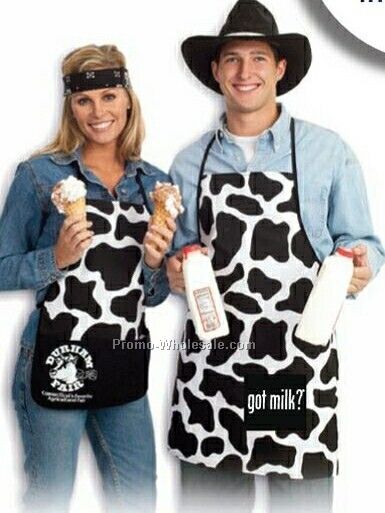 Long Cow Print Apron W/ Single Pocket (Blank)