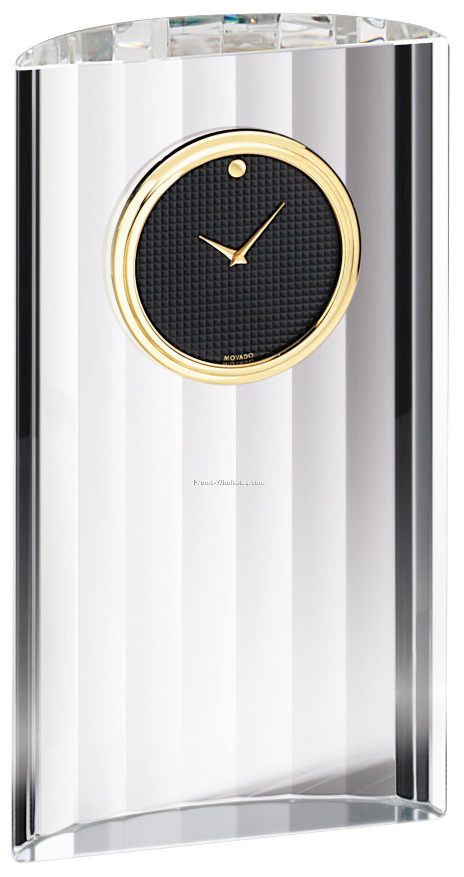 Movado Black Museum Dial Crystal Clock W/ Gold Accents