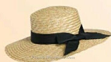 Natural Sewn Braid Straw Hat W/ Black Bow (One Size Fit Most)