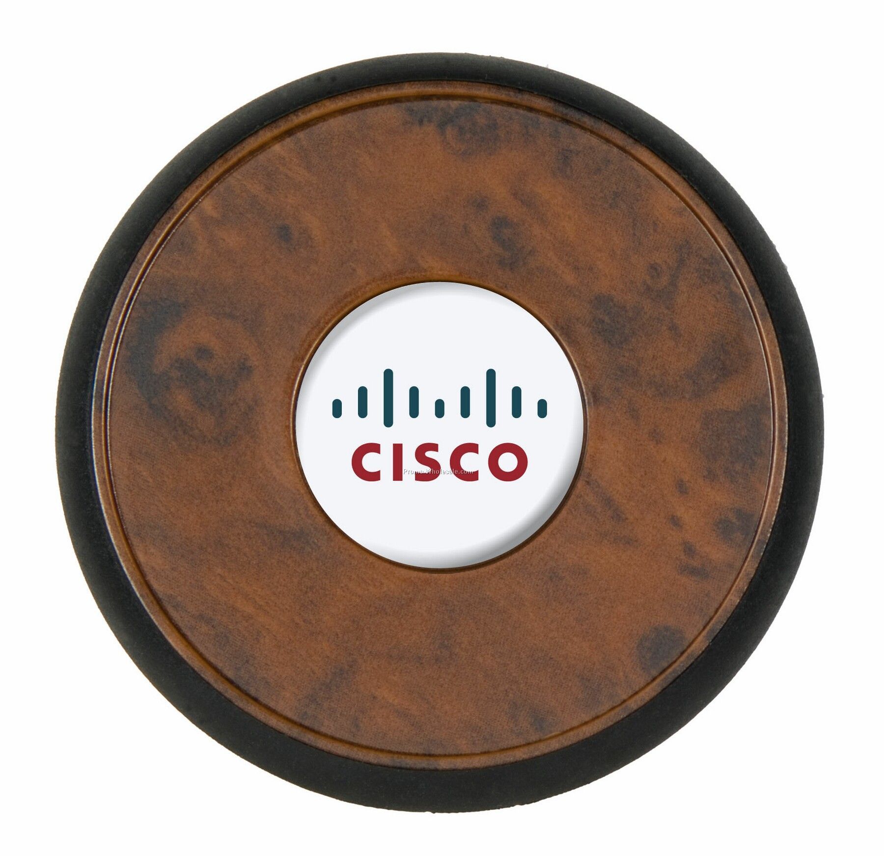 Orbit Wood Grain Coaster With Rubber Outer Ring (Individual Coaster)
