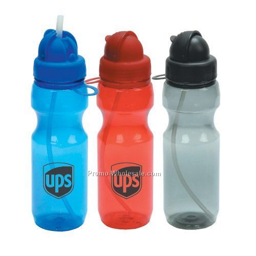 Polycarbonate Bottle With Flip Top Lid & Built In Straw