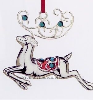 Silverplated Jeweled Reindeer Ornament