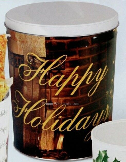 Stock 3 Gallon Gift Tin - Happy Holidays With Fireplace