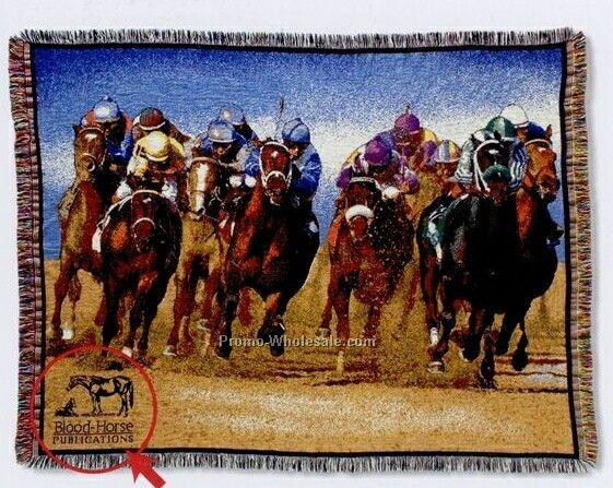 Stock Horse Racing Cotton Tapestry Throw Blanket