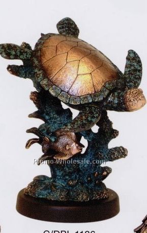 Turtle Figurine W/Fish