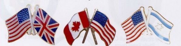 Usa & Foreign Country Crossed Flag Pins With Stock Epoxy Dome
