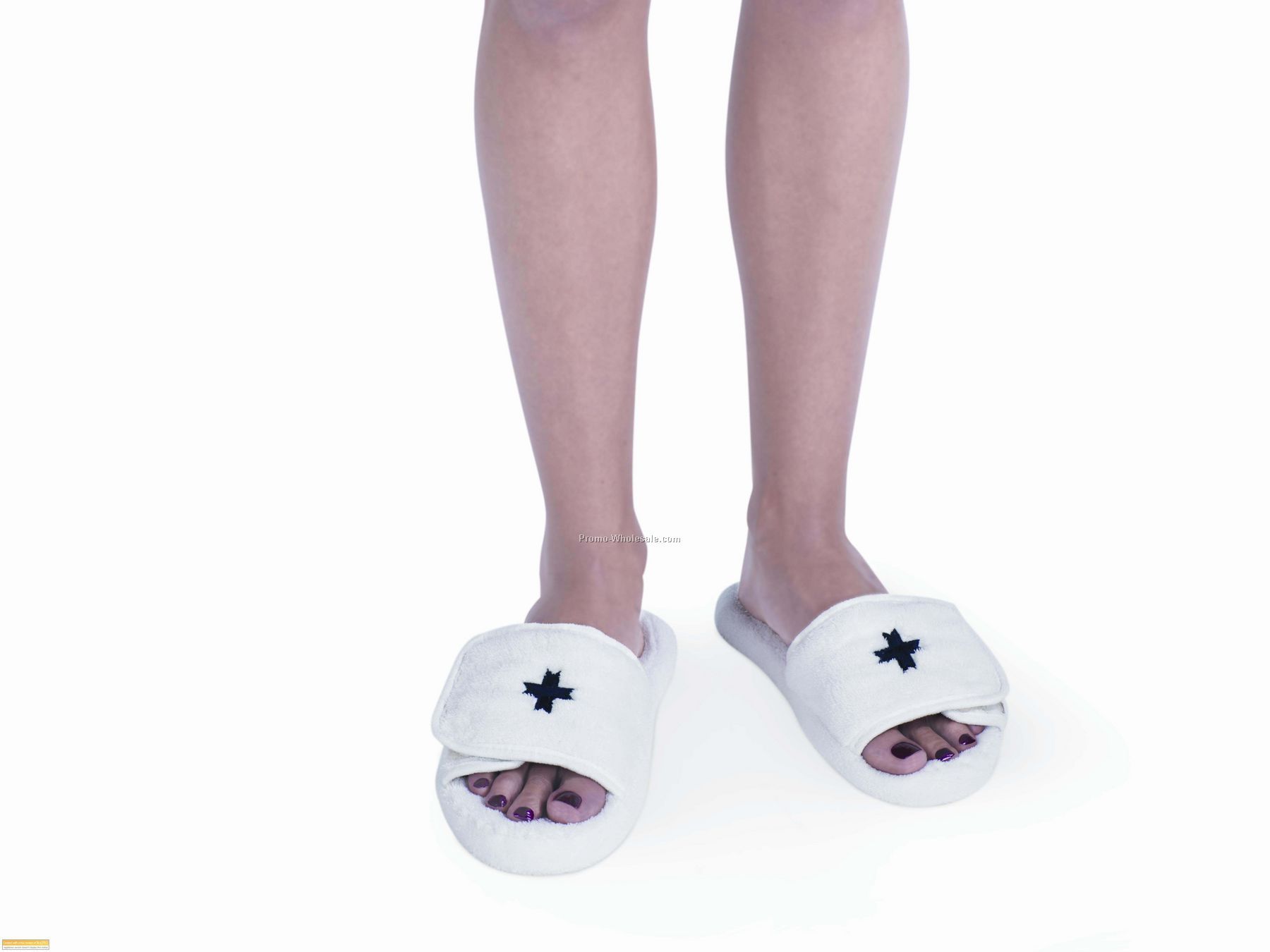 White S-m Velura(Tm) Slippers W/ Pouch