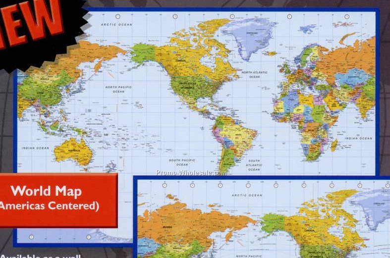 World Map Wall Poster/Desk Pad/Poster Calendar With Americas Centered