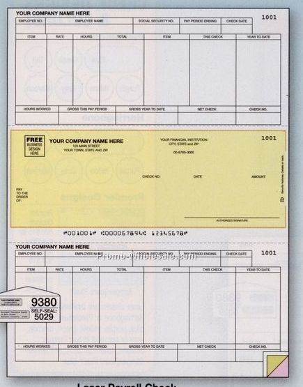 1 Part Payroll Check W/ Stub Columns (Peachtree Classic/ Complete)
