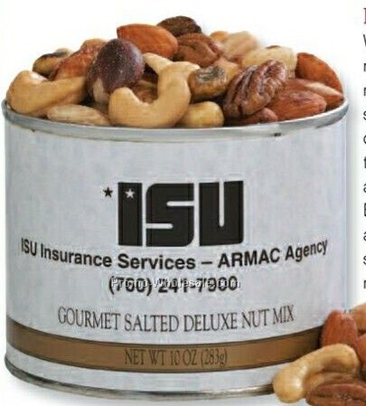 10 Oz. Deluxe Nut Mix In Tin W/ Holiday Label
