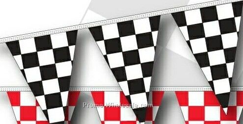 100' 8 Mil Triangle Checkered Race Track Pennant - Black/ White