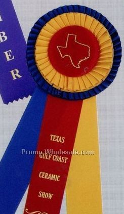 12" Custom Double Rosette Ribbon With Triple 1-5/8"x10" Streamer