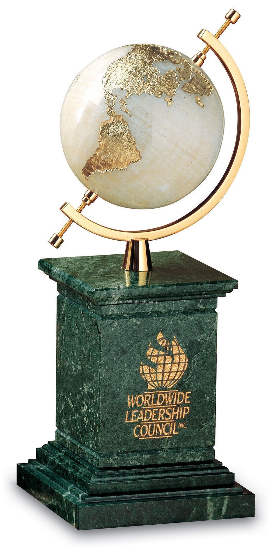 12" Mount Olympus White Onyx Globe & Marble Pillar Award