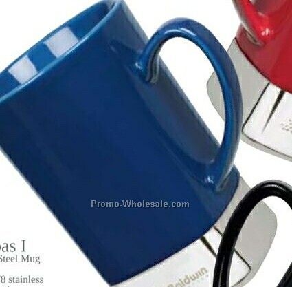 12 Oz. Vespas I Blue Ceramic/ Stainless Steel Square Bottom Mug